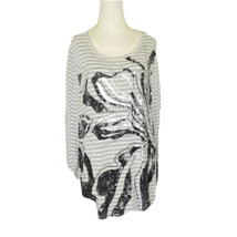 Chicos size 2 Zenergy Womens Knit Top 3/4 Sleeve Gray White Stripes Miss... - £17.69 GBP