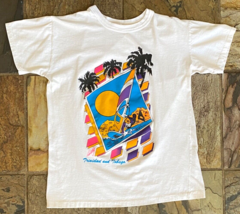 Vtg Trinidad &amp; Tobago T Shirt-White-Graphic Tee-L-Single Stitch-Windsurf... - $45.00