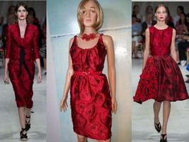 $4,000 Oscar De La Renta Stunning Ruby Red Floral Poppies Runway Dress Us L 10 - $897.00