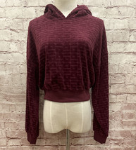 Guess Womens Velour Cropped Hoodie Logo Print  Burgundy After Party Y2K Size S - £28.32 GBP