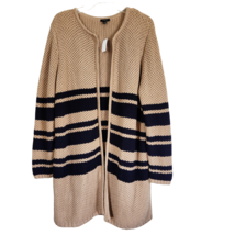 Talbots Pique Stripe Long Open Front Cardigan Sweater 1X Women Plus Tan Navy New - £61.58 GBP