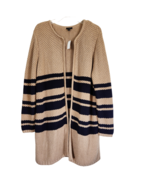 Talbots Pique Stripe Long Open Front Cardigan Sweater 1X Women Plus Tan ... - £59.94 GBP