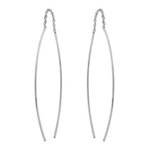Long Curvy and Thin Threads Sterling Silver Chain Slide-Through Dangle Earrings - £9.10 GBP