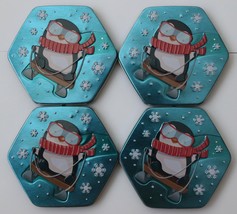 4 Penguin Christmas Metal Decorative 5&quot; Gift Tin Box Amazon Blue Empty Lot Set - £12.01 GBP