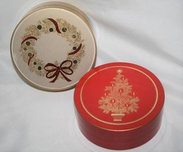 2 Sets Otagiri Japan Vintage Lacquerware Holiday Red Tree &amp; Gold Wreath Coasters - £26.75 GBP