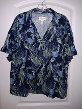 Isaac Mizrahi Live! Sz.M Bridgehampton Linen Resort Shirt Navy Seaside S... - $18.50