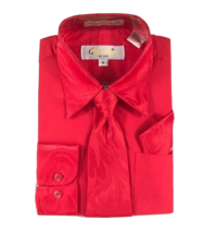Gian Mario Boys Red Dress Shirt Tie Hanky Long Sleeves Satin Collar Cuff... - $24.99