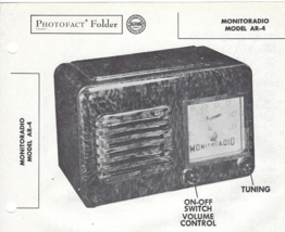 1956 Monitoradio AR-4 Tube Am Radio Receiver Photofact Manual AR4 Vtg Bakelite - £7.77 GBP