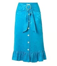 ART DEALER Midi Skirt Silk Blend Ruffle Hem Turquoise Pearl Belt $309 Sz... - $49.49