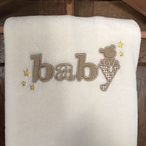 Carters Beige Embroidered Plush Super Soft Baby Blanket 29x40 Satin Trim - £23.14 GBP