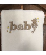 Carters Beige Embroidered Plush Super Soft Baby Blanket 29x40 Satin Trim - £22.63 GBP