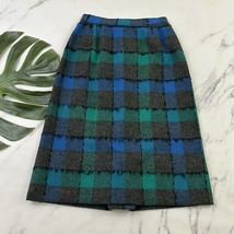 Womens Vintage 60s Wool Pencil Skirt Size S Green Blue Plaid Tweed Academia - €23,43 EUR