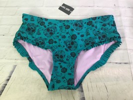 Hot Topic Teal Skull Ruffle Swim Bikini Bottoms Swimwear Women&#39;s Juniors Size S - £13.84 GBP