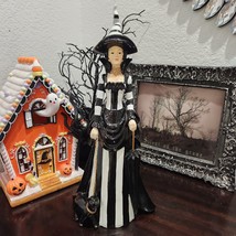 Halloween Witch Walking Black Cat Figurine Statue Black White Decor 15.75&quot; NEW - £37.52 GBP