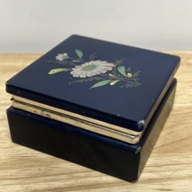 Trinket Box Floral Genuine Alabaster Made in Italy Hinged Vintage Blue - £12.27 GBP