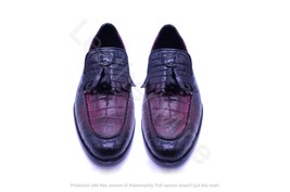 Handmade Ox Blood Leather Tassel Loafers Shoes For Men, Custom Made Form... - $136.79