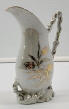 Vintage Hand Painted Japan Betson Floral Ewer Pitcher Jug Vase White Gold - $14.84
