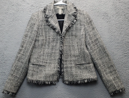 Kate Hill Blazer Jacket Womens Petite 8 Multi Fringed Wool Pockets Notch Lapel - £22.02 GBP