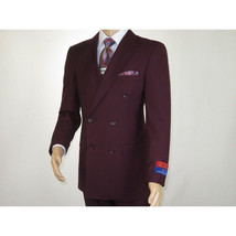 Men Apollo King Double Breasted Suit Classic Peak Lapel Pleated DM29 Burgundy image 7