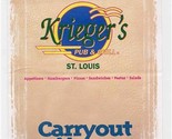 Krieger&#39;s Pub &amp; Grill Menu St Louis Missouri 1998 - £12.56 GBP
