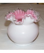 Beautiful white pink clear Vase Ruffled Top Vintage 5 1/2&quot; Wide 5 1/8&quot; T... - £20.23 GBP