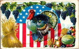 Thanksgiving Greetings Antique Postcard Turkey Patriotic Grapes Fall Pos... - $4.99