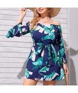 Shein Womens Plus Size 2x Off the Shoulder Hawaiian Tropical Print Belte... - £19.34 GBP