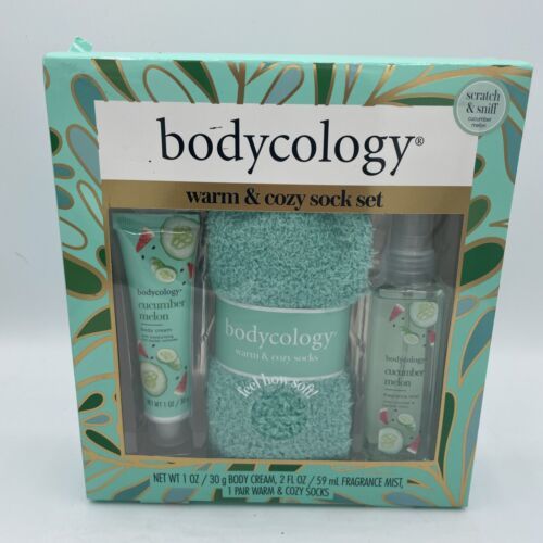 Bodycology Warm &amp; Cozy Cucumber Melon Sock Set Body Cream Fragrance Mist... - $5.86