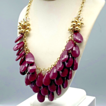 Dramatic Vintage Plum Teardrop Necklace, Gold Tone Chain Layered Faceted Deep Pu - £60.31 GBP