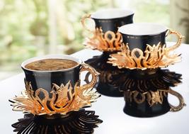 LaModaHome Espresso Coffee Cups with Saucers Set of 6, Porcelain Turkish Arabic  - £40.55 GBP+