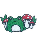 Cute Frog With Mushroom Iron On Patches For Clothing Embroidered Appliqu... - £10.38 GBP