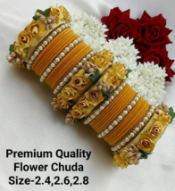 Bollywood Indian Bridal Wedding Style Gold Plated yellow Flower Bangles Set - £53.43 GBP