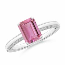 ANGARA Emerald Cut Pink Tourmaline Solitaire Ring with Milgrain - £686.93 GBP