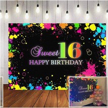 Glowing Graffiti Bash - Neon Sweet 16 Backdrop for Unforgettable 16th Birthday P - $52.46