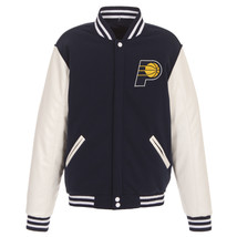 NBA Indiana Pacers Reversible Fleece Jacket PVC Sleeves Patches Logo Navy  - £94.38 GBP