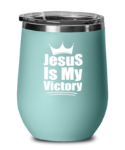 Jesus is My Victory, teal drinkware metal glass. Model 60063  - $26.99