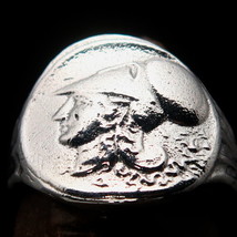 Mirror polished Mens Corinthian Coin Ring Greek Goddess Athena - Sterling Silver - £45.37 GBP