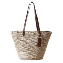 En handmade woven basket tote summer boho beach holiday travel female shoulder handbags thumb200