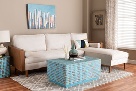 Saranna Beige Fabric and Walnut Brown Wood Right Facing Sectional Sofa - $13,786.85 MXN
