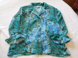 Womens ladies Studio I 3/4 sleeve sheer blouse shirt top Size 14 teal GUC * - £15.37 GBP