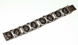 Vintage Thai Silver Siam Niello Enamel Panel Bracelet 7.25&quot; - £117.91 GBP