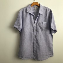 Fabindia Camp Shirt 44 Purple Linen Slim Fit Short Sleeve Button Down Pr... - $24.85
