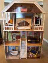 Wooden Dollhouse, Over 4 Feet Tall with Porch Swing and 14 Accessories - £119.35 GBP
