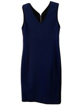Lida Baday Blue Dress with Black Piping V Neck Exposed Zipper Size 4 - $22.76