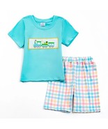 NEW Boutique Easter Bunny Rabbit Train Smocked Boys Shorts Outfit Set - £13.56 GBP
