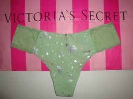 VICTORIA&#39;S SECRET &quot;PINK&quot; LACE TRIM NO SHOW THONG GREEN SHINE CONSTELLATI... - $12.86