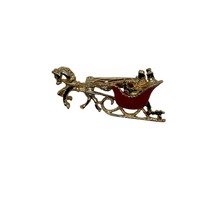 Holiday Horse and Sleigh Pin- Vintage Christmas Horse Pulling Sled Brooch - £8.89 GBP