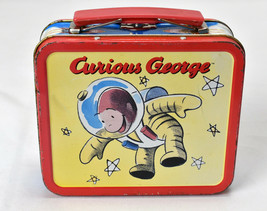 Curious George Astronaut Mini Tin Lunch Box Stars Rocket Space Vintage  - £17.42 GBP