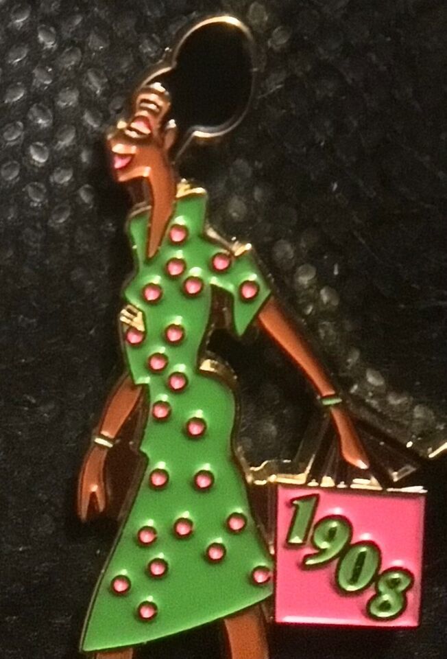 1908 Pink and Green Sorority Pretty Girl Diva Lapel Pin - $9.00