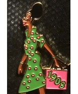 1908 Pink and Green Sorority Pretty Girl Diva Lapel Pin - $9.00